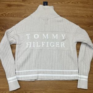 Tommy Hilfiger Women's Adaptive Turtleneck Varsity Sweater Zip Shoulder Sz XS